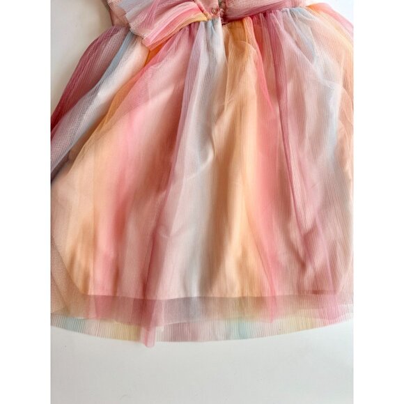 NWT Girls' H&M Pink Orange Rainbow Pleated Tulle V-Neck Babydoll Dress, Size 10 - Picture 6 of 11